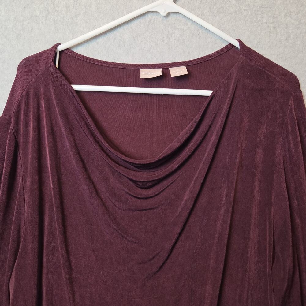 Chico's Travelers Burgundy LS Cowl Neck Flowy Packable Tunic Women's 3 US 16 18 - Picture 3 of 11